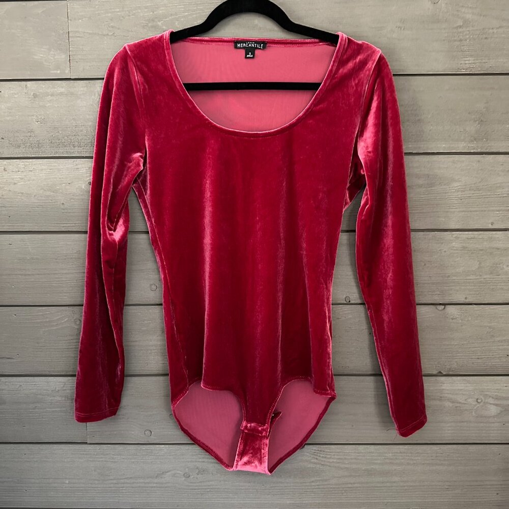 Jcrew Women's Scoop Neck Pink Velvet Long Sleeve Bodysuit Size Small